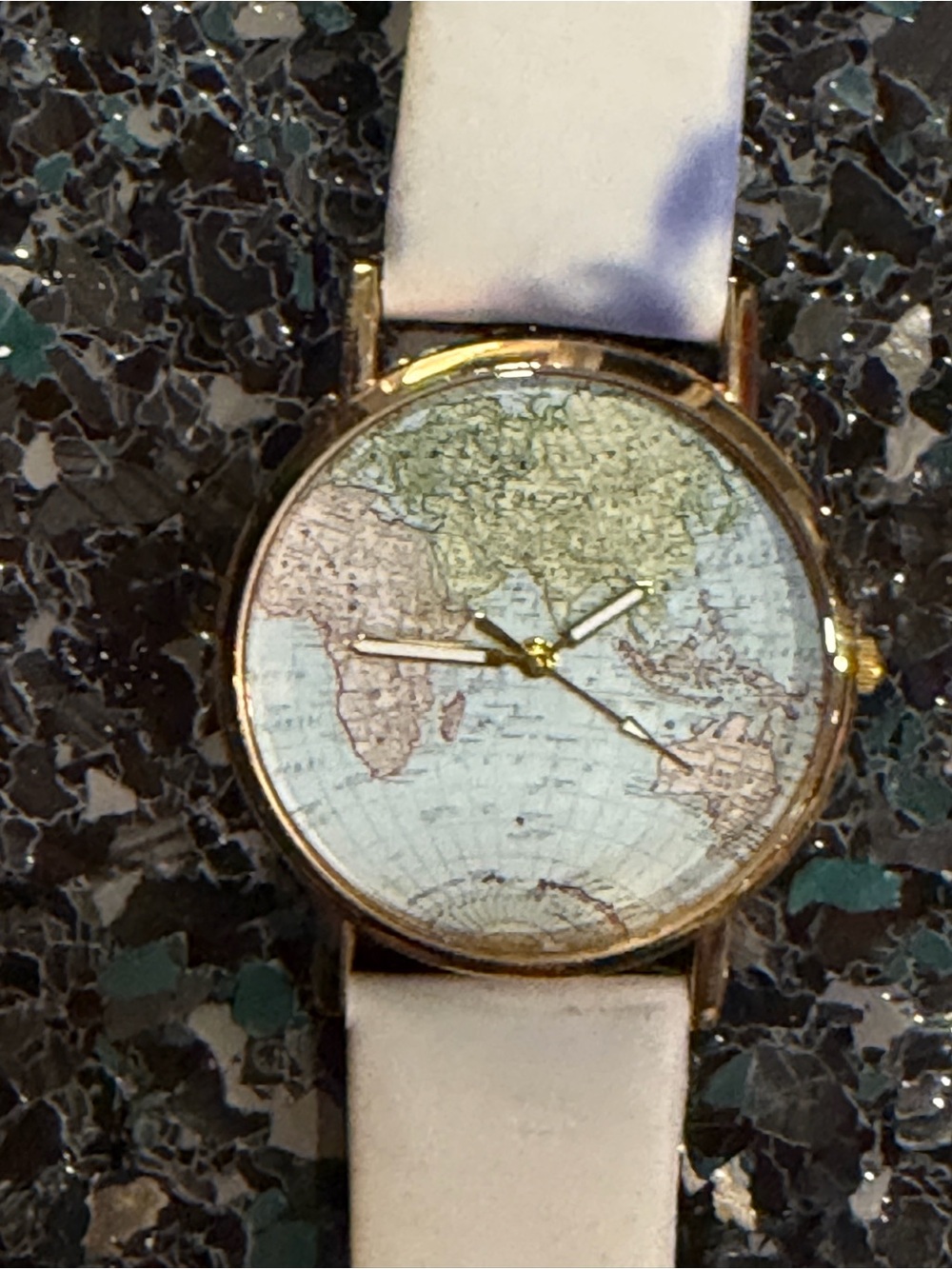 Women’s White Band World Map Watch